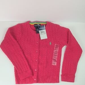 NWT Ralph Lauren Little Girls Pink Cable Knit Fold Cuff Cardigan Size 3/3T NEW